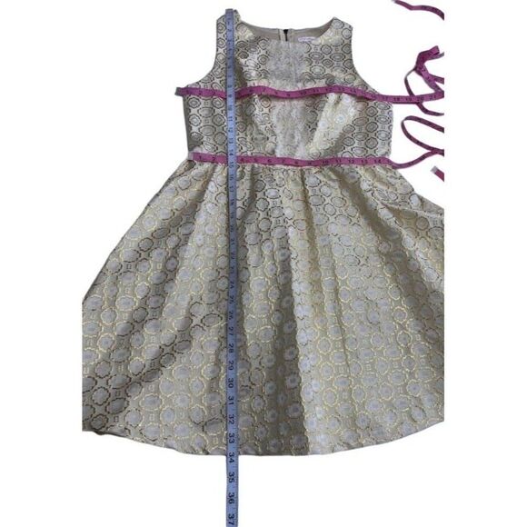 XHILARATION Cream Beige Metallic Gold Fit Flare Sleeveless Dress Sz Medium - Picture 8 of 10